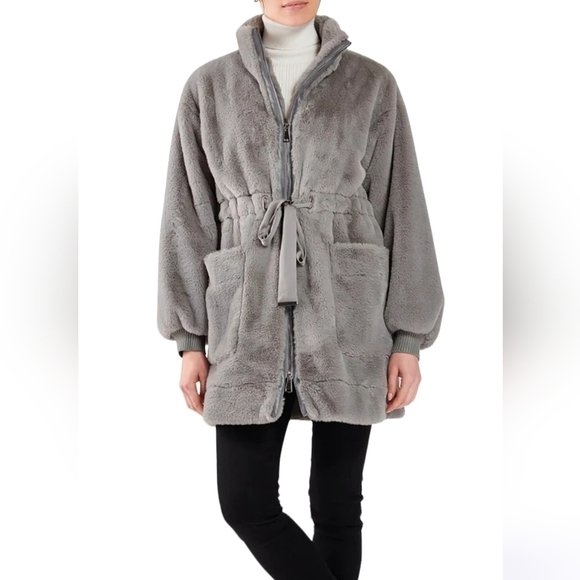 Ramy Brook Evie Faux Fur Coat - Slate Grey - Picture 1 of 3
